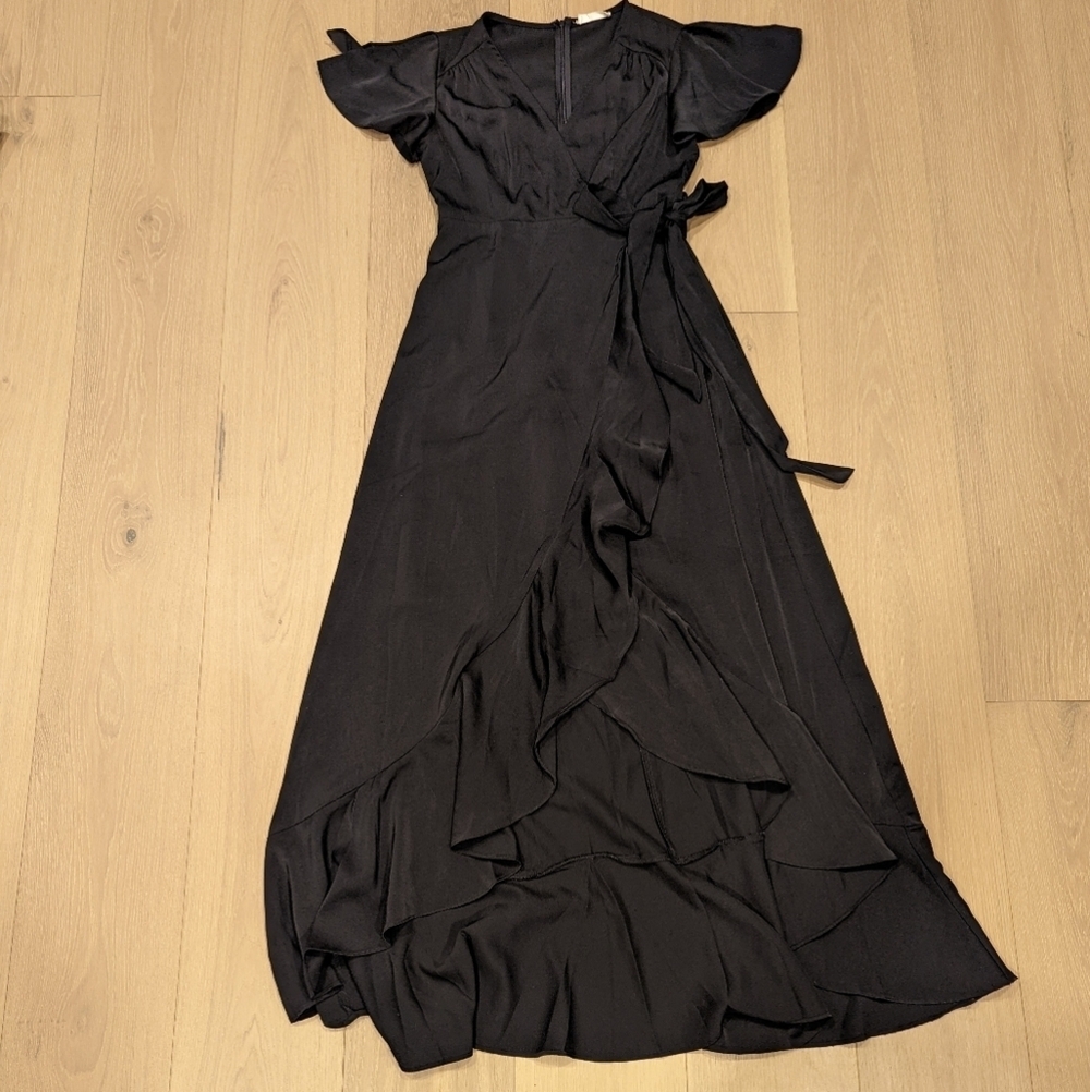 Elegant Black Faux Wrap Dress